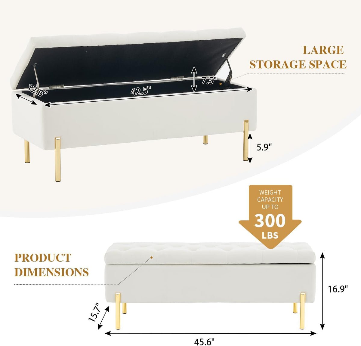 Velvet Storage Bench Ottoman,Versatile Seating with Hidden Storage,End of Bed Bench,Tufted Bench