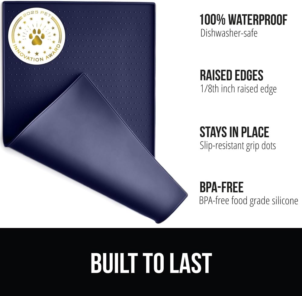 GORILLA GRIP 100% Waterproof Raised Edge BPA Free Silicone Pet Feeding Mat, Dog Cat Food Mats