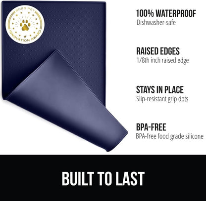 GORILLA GRIP 100% Waterproof Raised Edge BPA Free Silicone Pet Feeding Mat, Dog Cat Food Mats