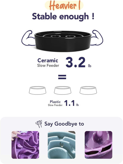 LE TAUCI Dog Bowls Slow Feeder Ceramic, 1.5 Cups Slow Feeding Dog Bowl Small Medium Breed, Puppy