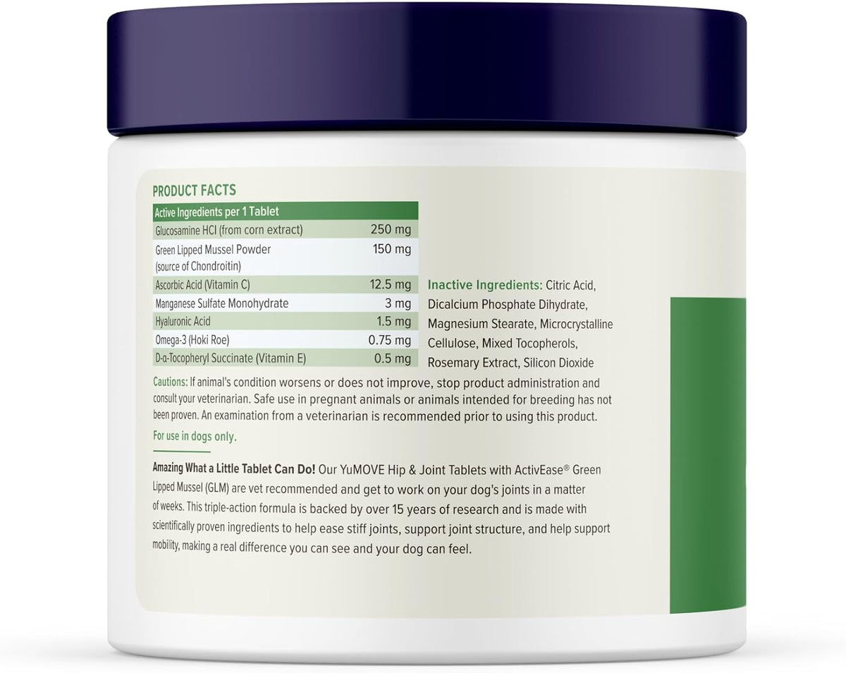YuMOVE Hip & Joint Supplement for Dogs with Glucosamine, Hyaluronic Acid, Green Lipped Mussel &