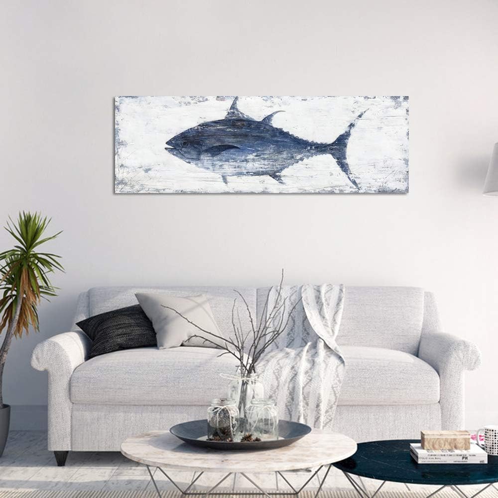 Yihui Arts Canvas Wall Art Hand Painted Abstract Tuna Fish Painting Modern Artwork Coastal Pictures