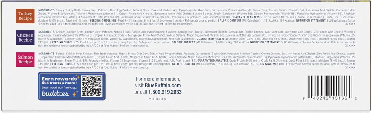 Blue Buffalo Wilderness High Protein, Natural Adult Pate Wet Cat Food Variety Pack, Chicken