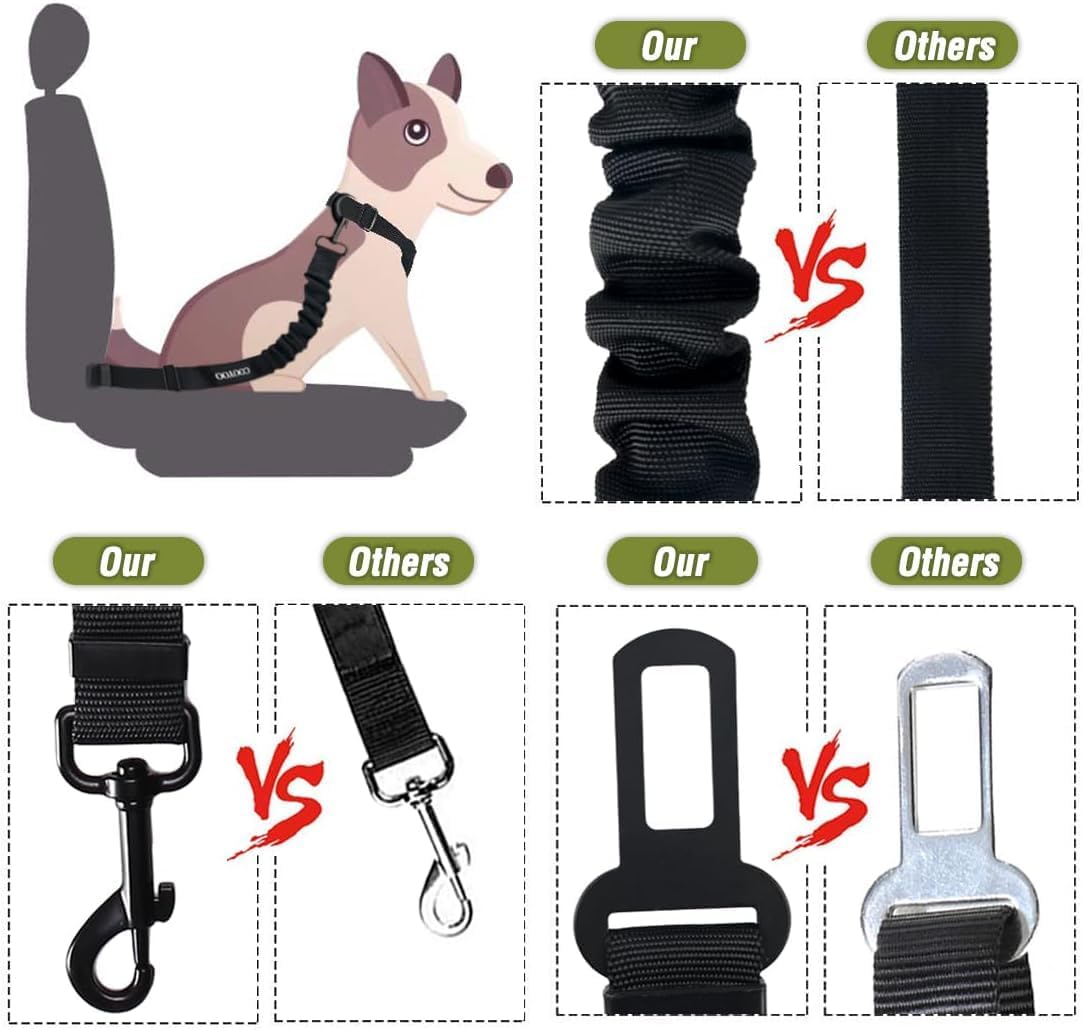 COOYOO Dog Seat Belt,Retractable Dog Car Harness Seat Belt for Car Adjustable Nylon Pet Safety Seat