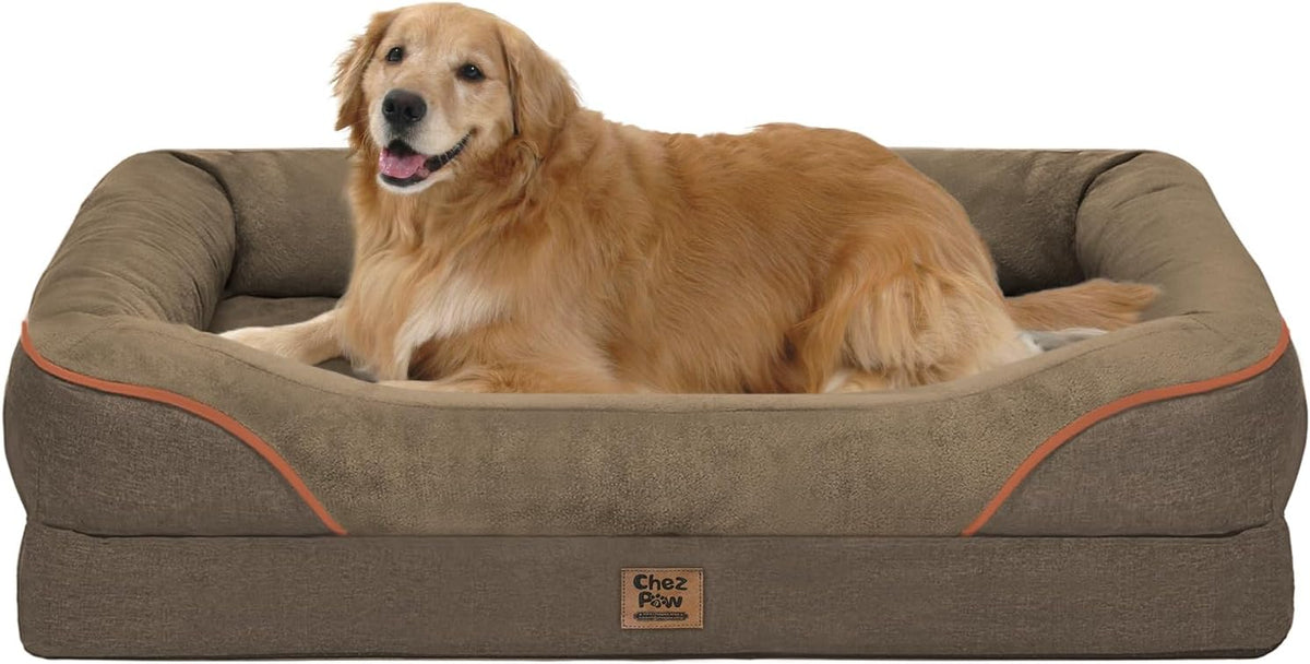 Orthopedic XL Large Dog Bed - Removable Bolster & Waterproof Washable Cover for Pet Big Dogs Bed