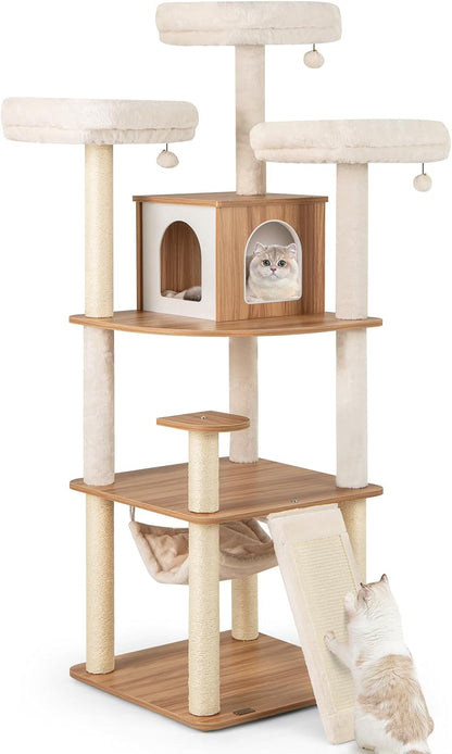 PETSITE 68 Inch Modern Tall Cat Tree for Indoor Cats, Multi-Level Wooden Cat Tree Tower with Sisal