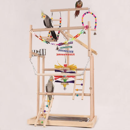Bird Playstand Parrot Playground Wood Play Stand Gym Perch 4 Ladder Playgym with Exercise Toys