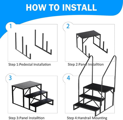 RV Step 3 Step Ladder, Upgrade RV Step with Handrails, Heavy Duty RV Stairs with Anti-Slip Pedal