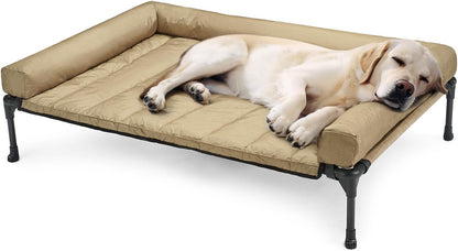 Veehoo Cooling Elevated Dog Bed Add Removable Waterproof Bolster Cushion Mat, Raised Pet Cot with