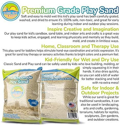Classic Sand and Play Sand for Sandbox, Table, Therapy, and Outdoor Use, 20 lb. Bag, Natural