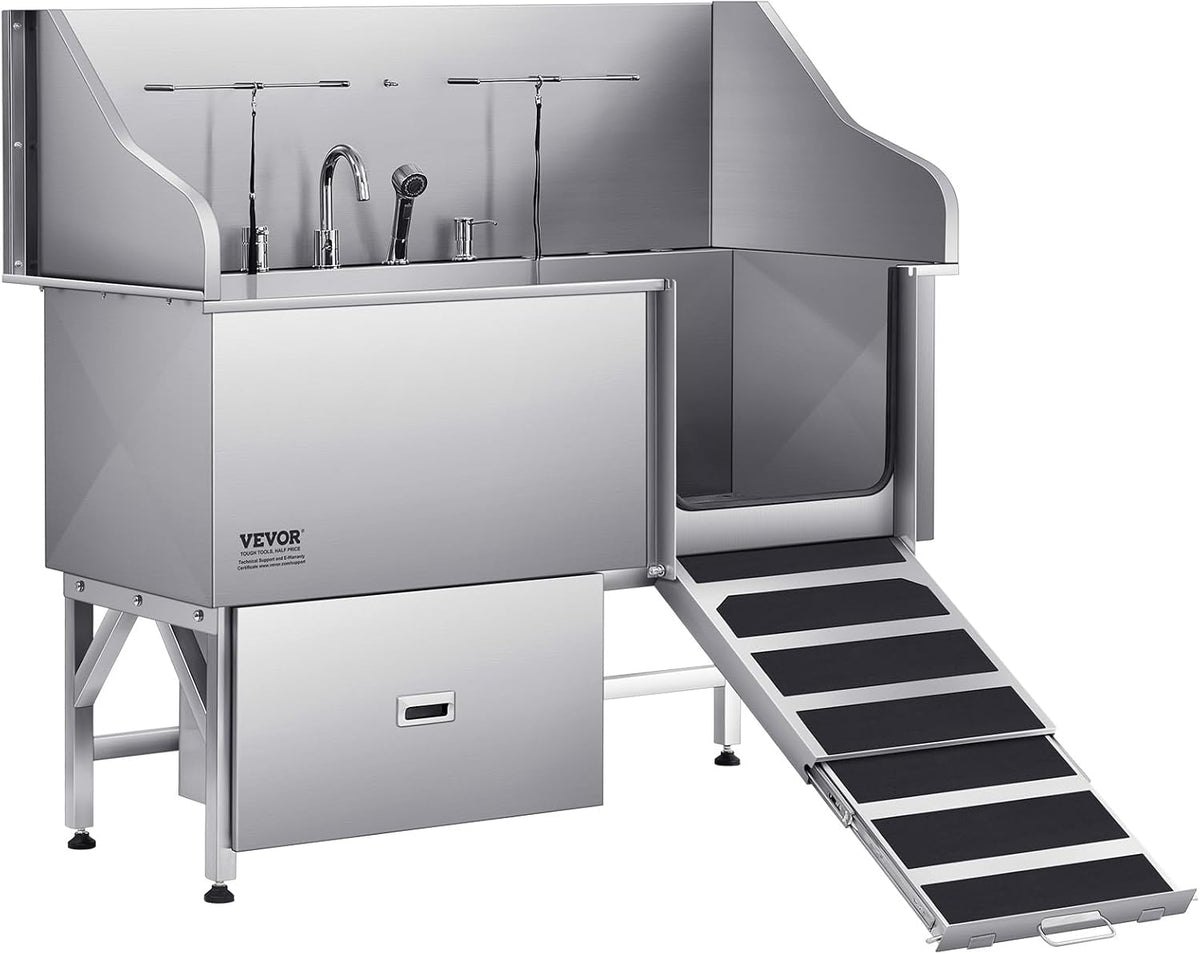 VEVOR Professional 304 Stainless Steel Dog Bathing Station, 61 inch Pet Grooming Tub w/Anti-Slip