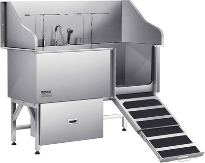 VEVOR Professional 304 Stainless Steel Dog Bathing Station, 61 inch Pet Grooming Tub w/Anti-Slip