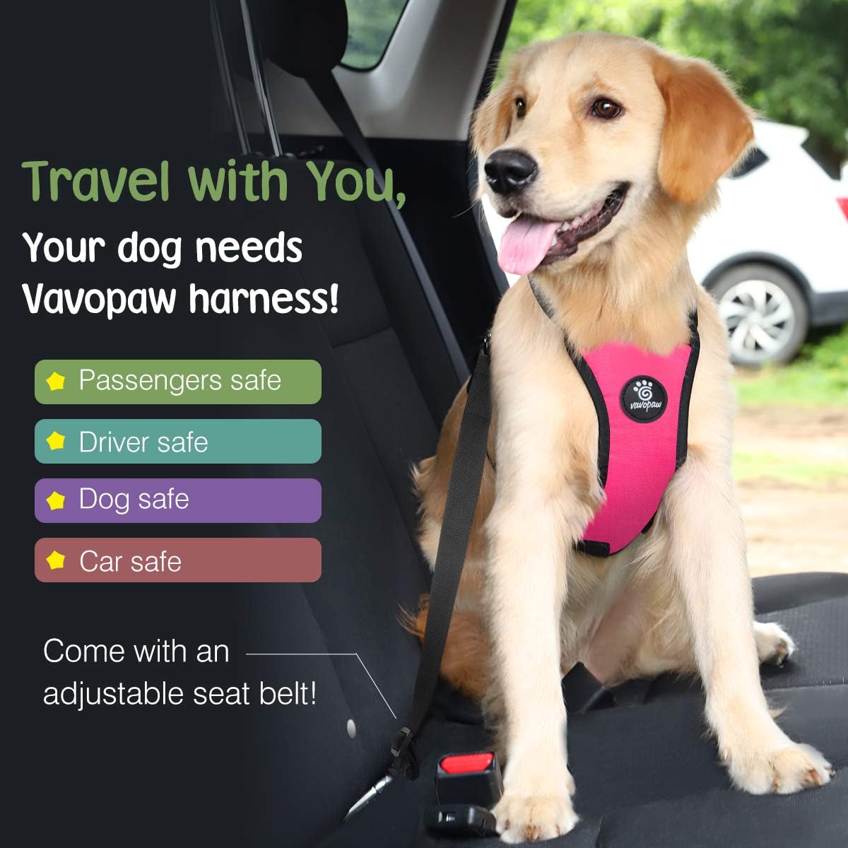 Dog Seat Belt, Safety Vest Dog Car Harness with Adjustable Buckle Dog Seat Belt for Vehicle Nylon