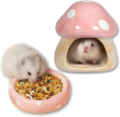 Ceramic Mushroom Guinea Pig House Hamster Hide Bed Includes Hamsters Food Bowl Guinea Pig Hideout