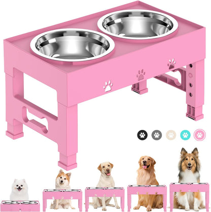 Elevated Dog Bowls with 2 Stainless Steel Bowls, Raised Dog Food Bowl Stand 5 Height Adjustable