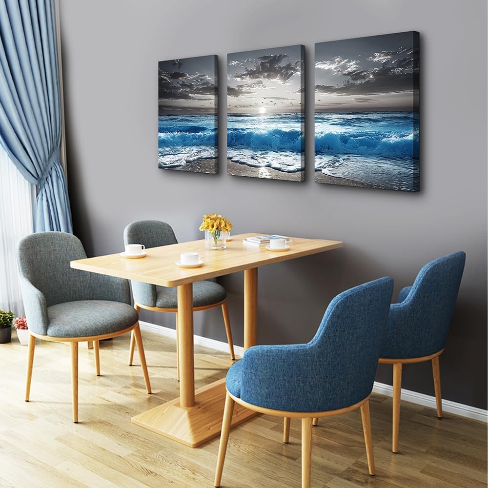 TTHYUEWS Black And White Beach Wall Pictures Wall Decor For Living Room Canvas Wall Art For Bedroom