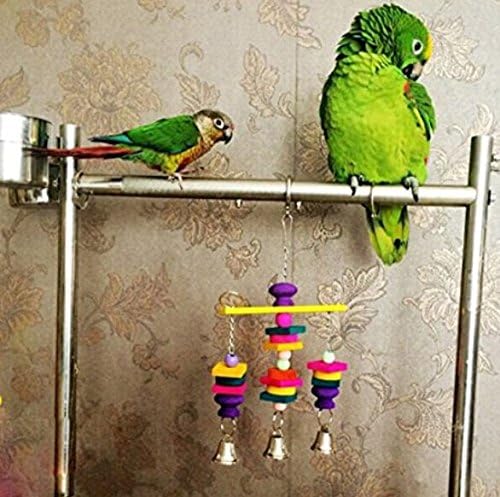 Hypeety Parrot Hanging Swing Bells Chew Toy Colorful Hanging Wood Block Natural Birds Toy for
