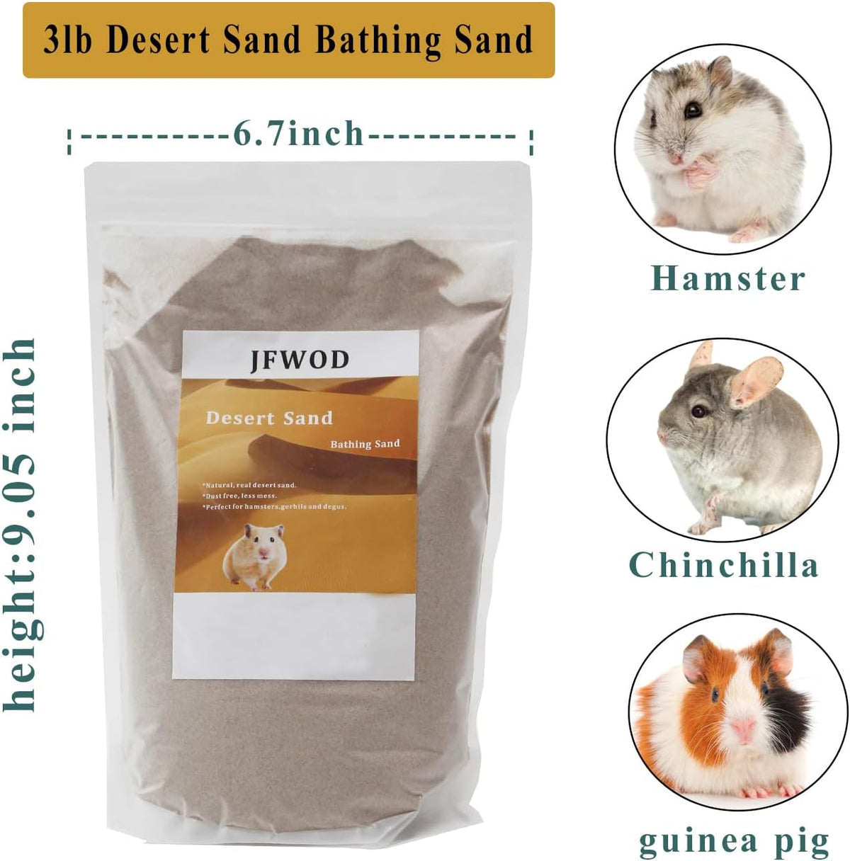 Hamster Bath Sand, 3lb Dust Free Desert Sand or Potty Litter Sand for Hamster Chinchillas Gerbil