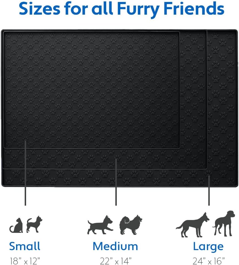MIGHTY MONKEY 100% Waterproof Dog Food Mat, Raised Edges Silicone Pet Feeding Placemat for Cat