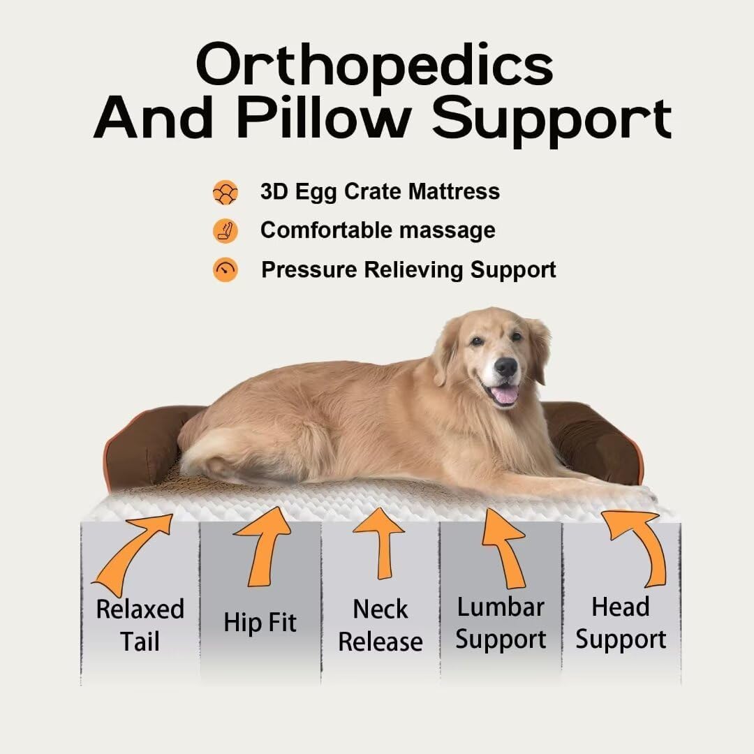 Large Dog Bed Orthopedic Washable - Memory Foam Couch Sofa - XXL Large Big Dogs - Beds Bolster Pet