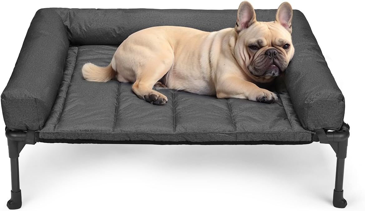 Veehoo Cooling Elevated Dog Bed Add Removable Waterproof Bolster Cushion Mat, Raised Pet Cot with