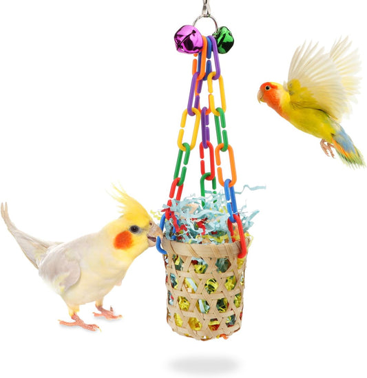 Wontee Bird Toys Colorful Shredding Crinkles Foraging Toys Natural Sola Ball for Parrots Cockatiels