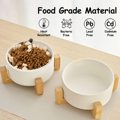 Petygooing White Ceramic Cat Dog Bowl Set with Stand,Small Dog Bowls,Pet Food and Water Dish, Anti