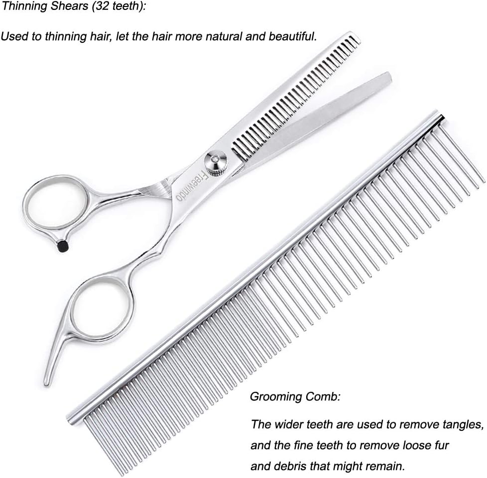 Dog Grooming Scissors Kit, Safety Round Tip, Heavy Duty Stainless Steel Dog Scissors and Nail