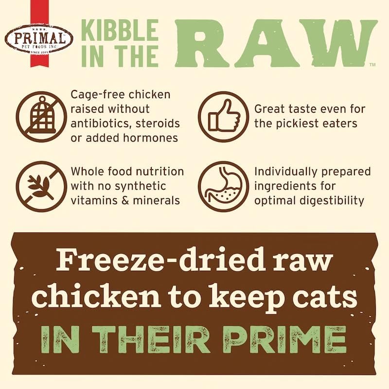 Primal Kibble in The Raw, Freeze Dried Cat Food, Chicken, Scoop & Serve, Made with Raw Protein