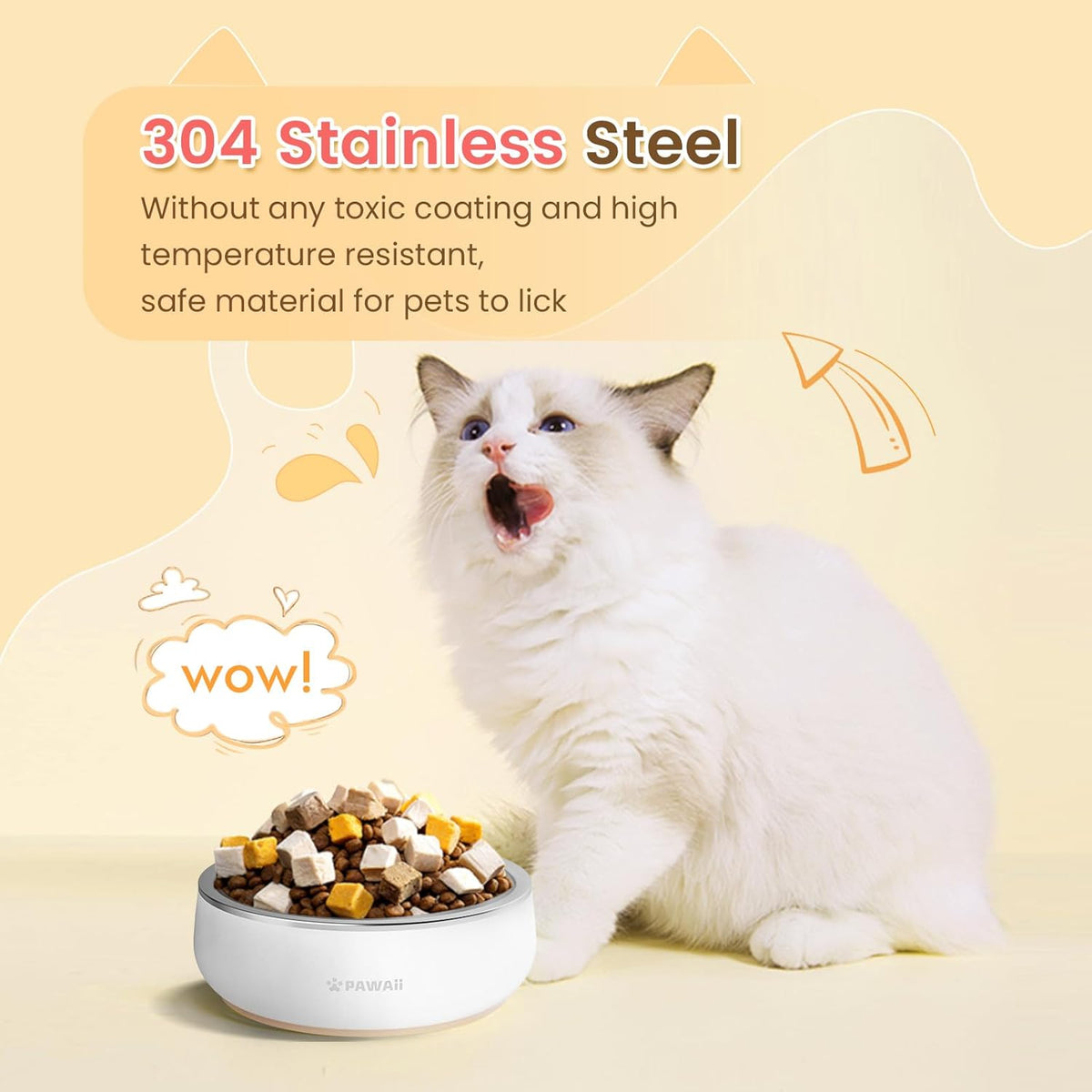 Pawaii Small Dog Bowls, 12 oz. Food Water Bowl Designed for Puppies and Cats with Non-Slip Rubber