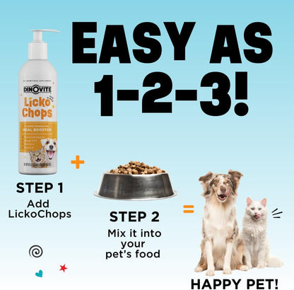 Dinovite Lickochops for Dog & Cat Supplement Enhanced with Omega-6, 3 Fatty Acids, Probiotics and