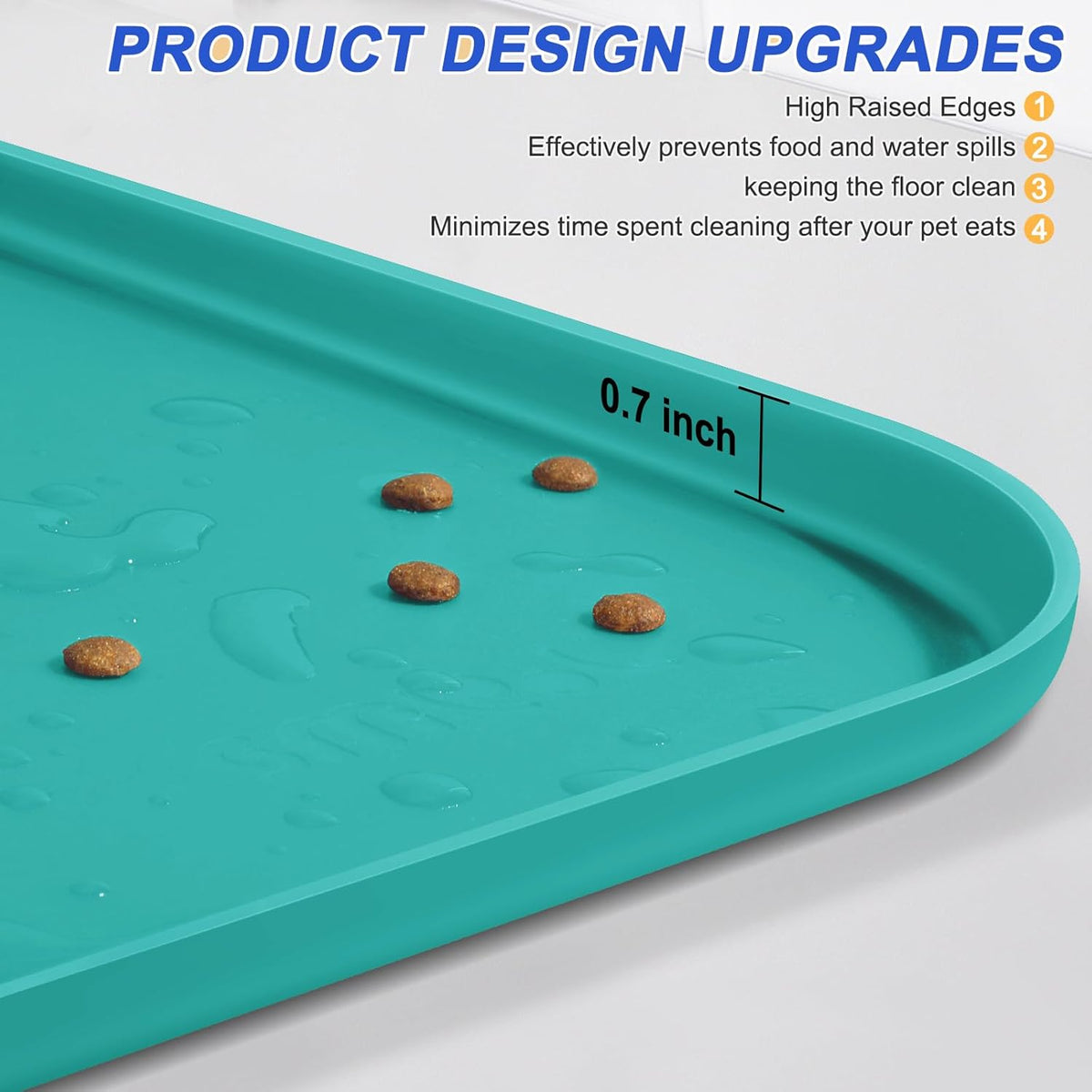 Silicone Pet Feeding Mat with Raised Edge for Food and Water, Dog Bowl Mats, Cat Bowls Placemat