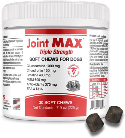 PHS Joint MAX Triple Strength (TS) Soft Chews for Dogs - Glucosamine, Chondroitin, MSM, Turmeric