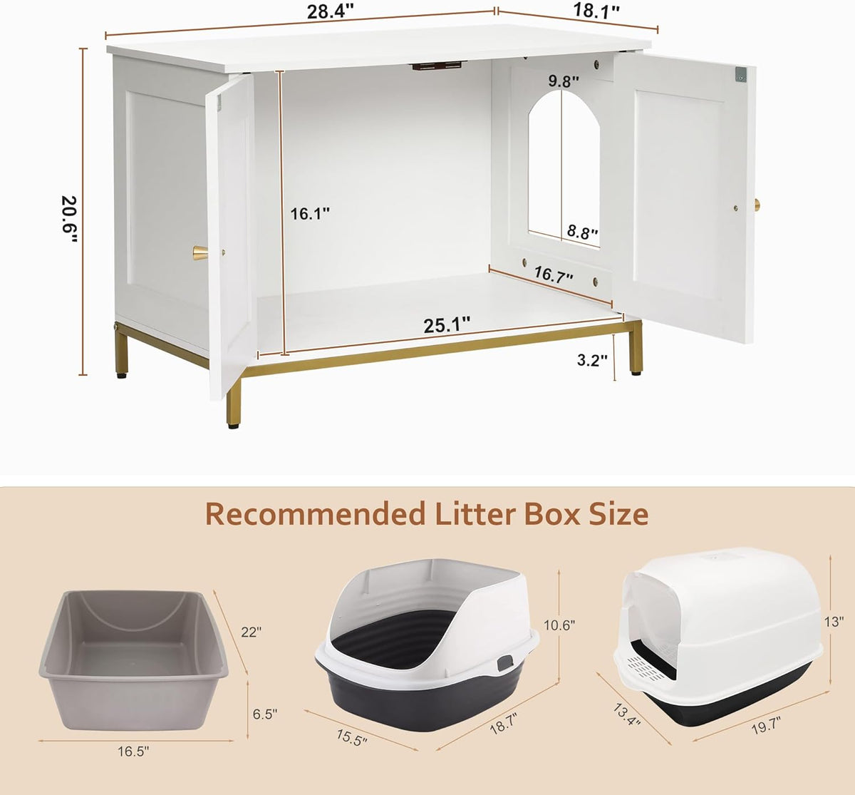Homhedy Cat Litter Box Enclosure, Cat Washroom Furniture with Metal Frame, Pet House, Fit Most of