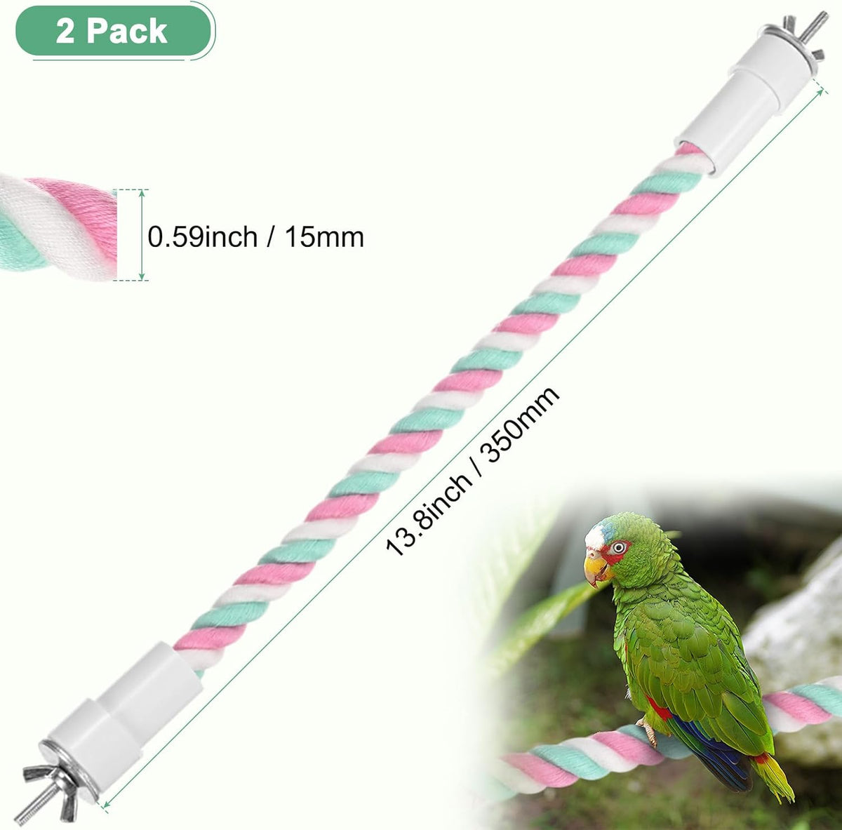 2-Pack Rope Perches for Bird Cages, 13.8 in Length Comfort Grip Flexible Rope Perch Beak & Paw