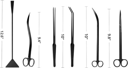 Aquascaping Tools 7 in 1 Kit Aquarium Plant Scissors Tools Set Curved & Waved Scissor Tweezers