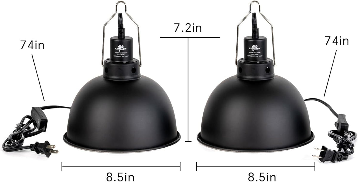 2 Pack Reptile Light Fixture, 8.5in Deep Dome Reptile Lamp Fixture, Optical Reflection Cover