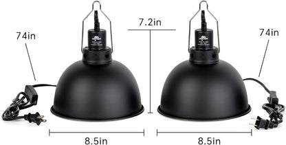 2 Pack Reptile Light Fixture, 8.5in Deep Dome Reptile Lamp Fixture, Optical Reflection Cover