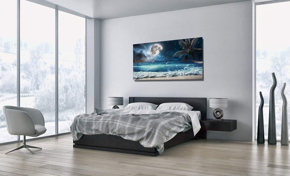 Yxbhhym large Moon Ocean Wall Art Seascape Painting Sea Pictures Canvas Wave Blue Beach Artwork for