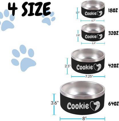 Personalized Dog Bowl Laser Engraved Custom Pet Name 18/32/42/64 oz No Slip Stainless Steel