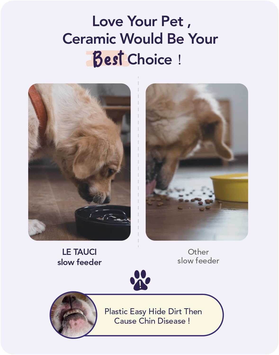 LE TAUCI Slow Feeder Dog Bowls Ceramic, 3 Cups Slow Feeding Dog Bowl Medium Large Breed, Puzzle Pet