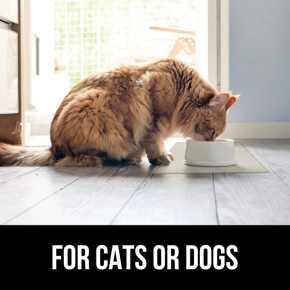 GORILLA GRIP 100% Waterproof Raised Edge BPA Free Silicone Pet Feeding Mat, Dog Cat Food Mats