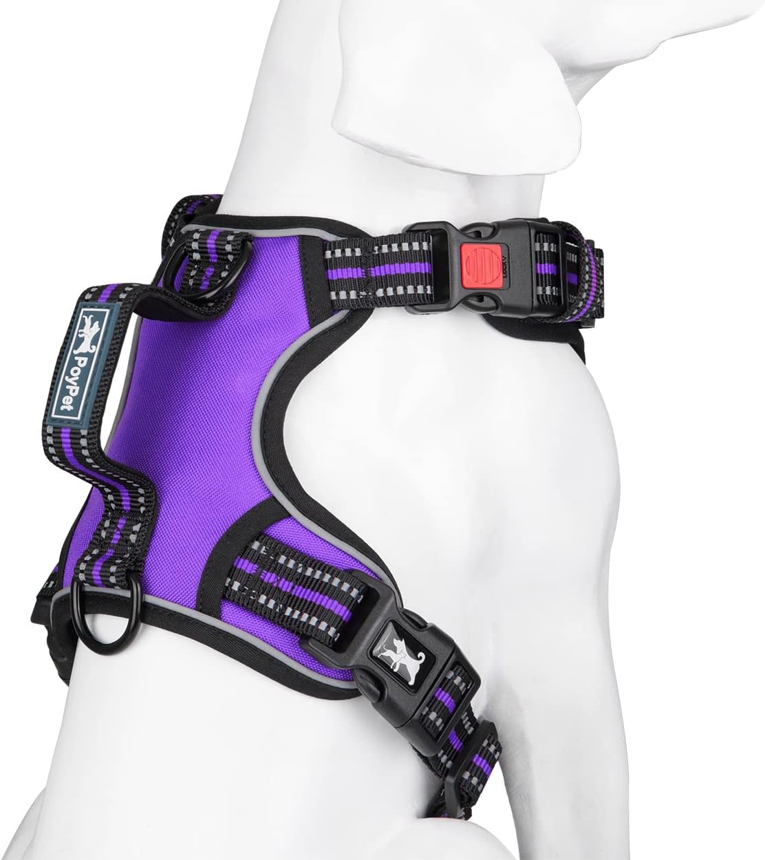 PoyPet No Pull Dog Harness, No Choke Front Clip Reflective Dog Vest with Soft Padded Vertical