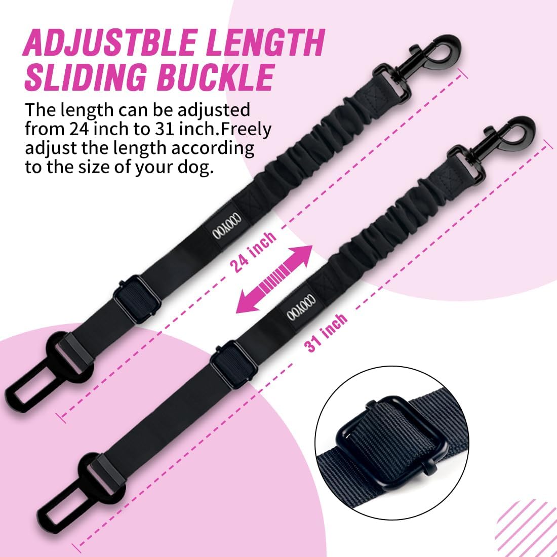 COOYOO Dog Seat Belt,3 Piece Set Retractable Dog Car Adjustable Seatbelts for Vehicle Nylon Pet
