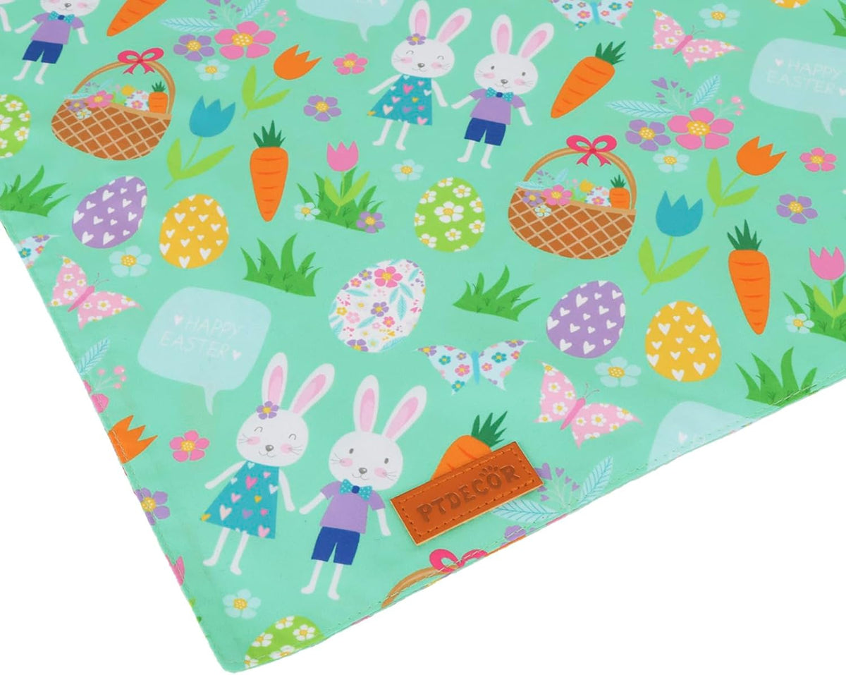 PTDECOR Easter Dog Bandana, Reversible Rabbit Easter Egg Dog Scarf, Multi Size, White Green