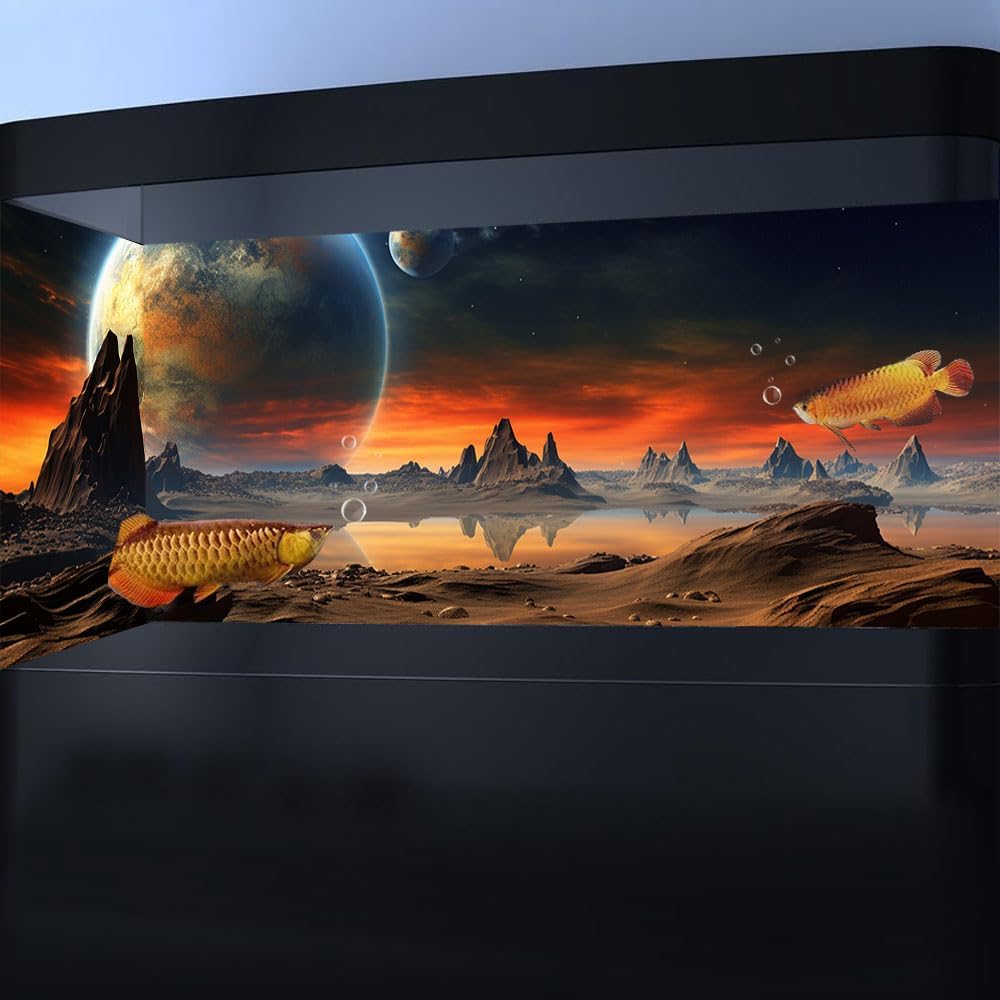 48X18IN Cosmic Aquarium Background, Cool Parallel Space Themed Fish Tank Background, Tropical