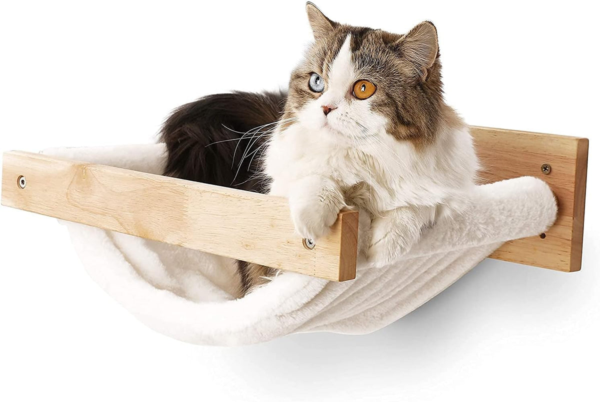 FUKUMARU Cat Hammock Wall Mounted, Kitty Beds and Perches, Wooden Cats Furniture, Stable Wall