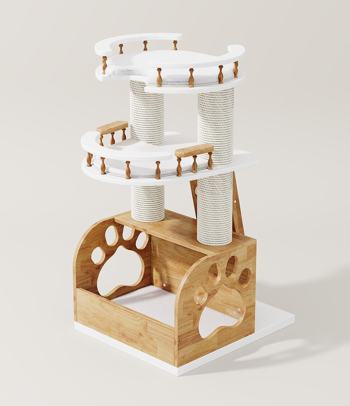Modern Cat Tree, Solid Wooden Cats Tower, 37" Luxury Cats Trees Condo for Large Cat, Multi-Level