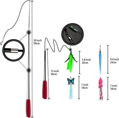 Retractable Cat Toy Wand, 12 Packs Interactive Cat Feather Toys, 9 Assorted Teaser Refills with