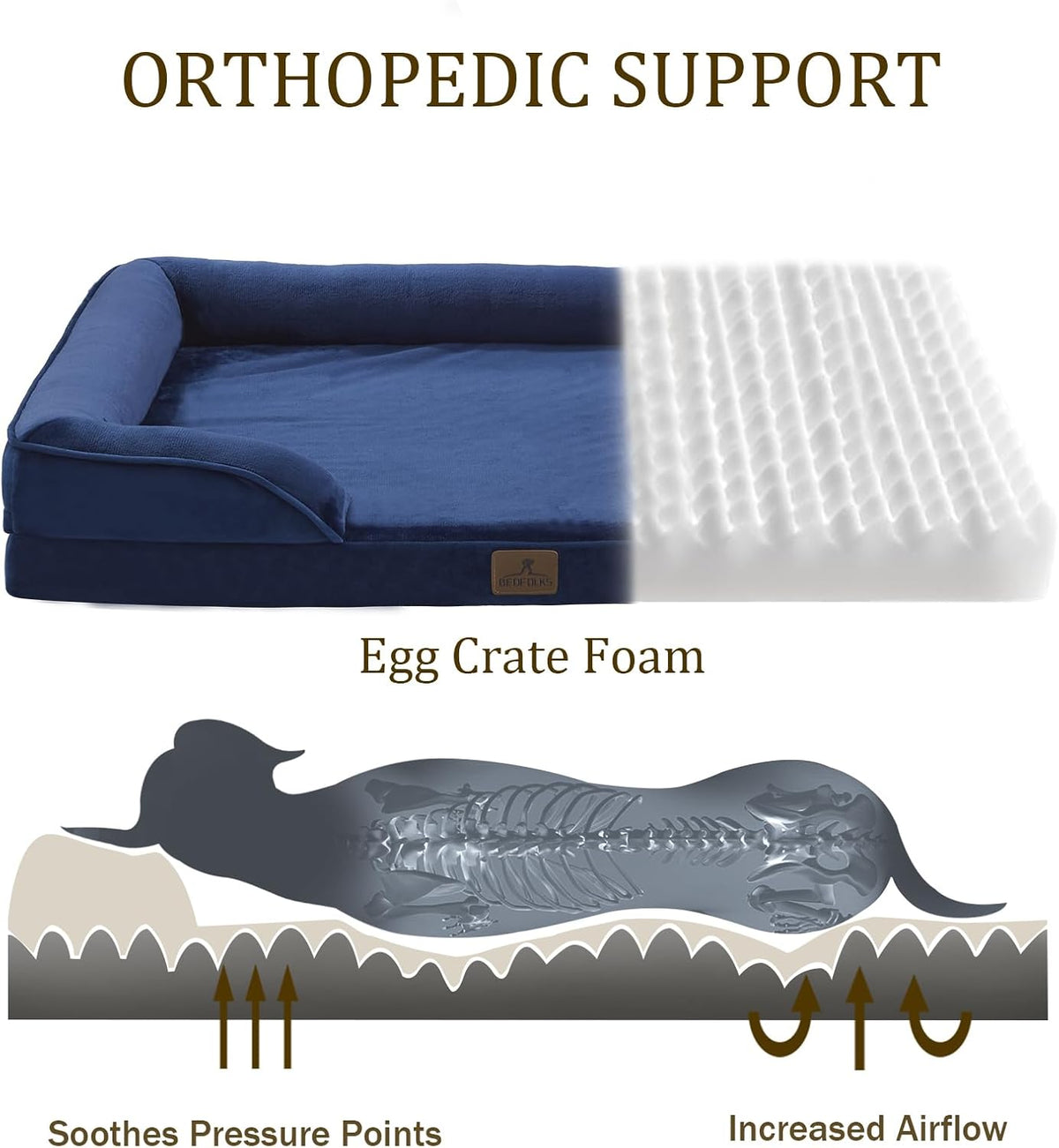 Bedfolks Orthopedic Dog Bed, Waterproof Dog Sofa Bed for Small Dogs & Cats, Egg Foam Pet Couch Bed
